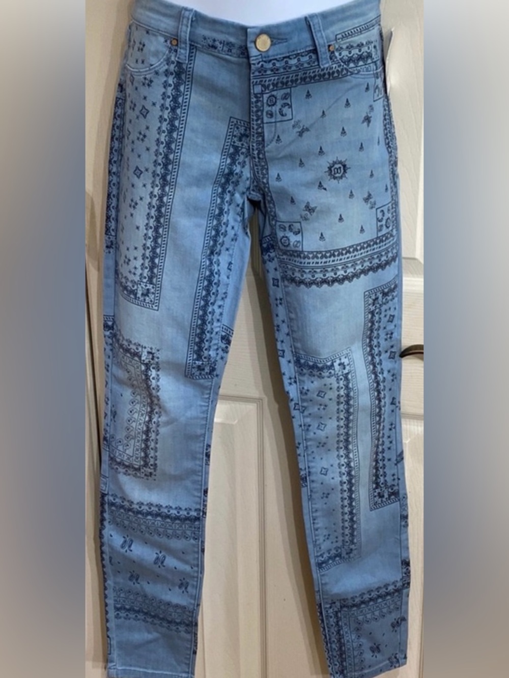 Anthropologie Light Blue Bandana-Print Jeans